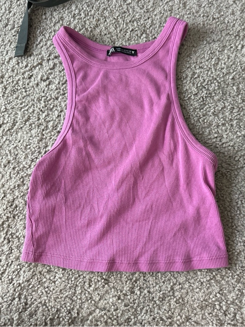 Zara Pink Ribbed High-Neck Tank Top